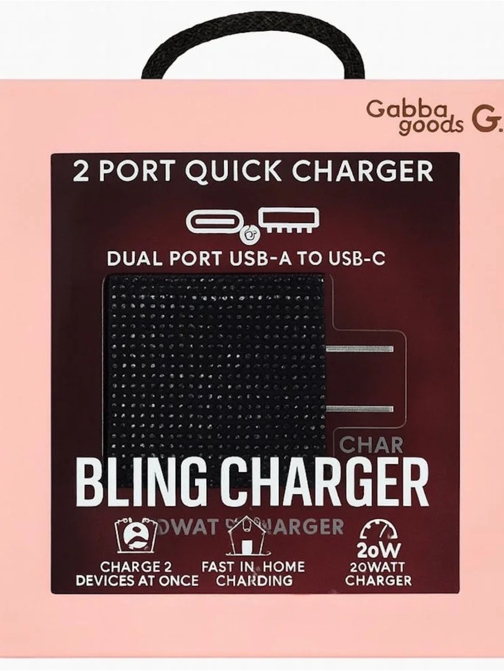 Bling 2-Port Quick Charger - Black Glitter